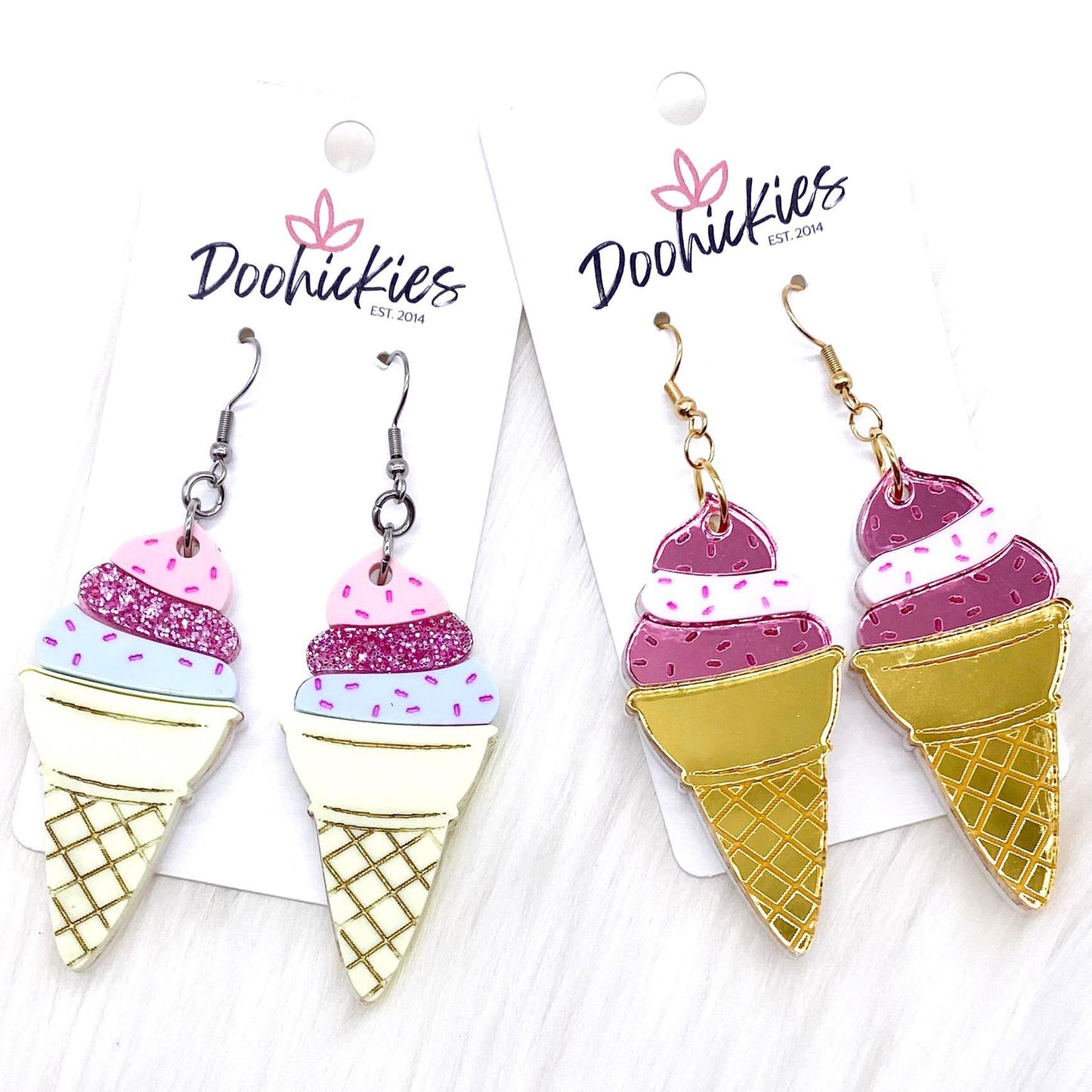 2.75" Ice Cream Cone Acrylics -Summer Earrings by Doohickies Wholesale