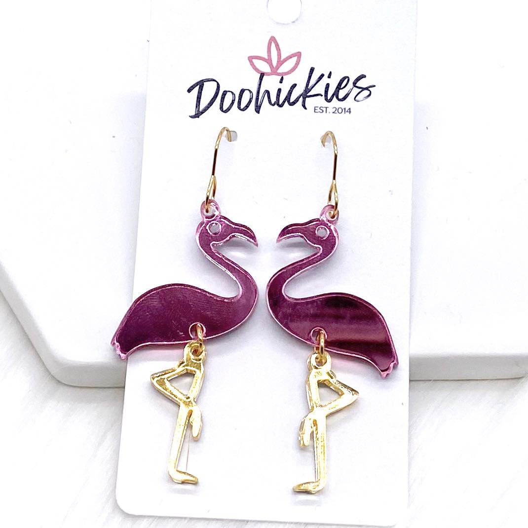 2" Mirror Flamingo Acrylics -Summer Earrings by Doohickies Wholesale