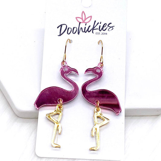 2" Mirror Flamingo Acrylics -Summer Earrings by Doohickies Wholesale