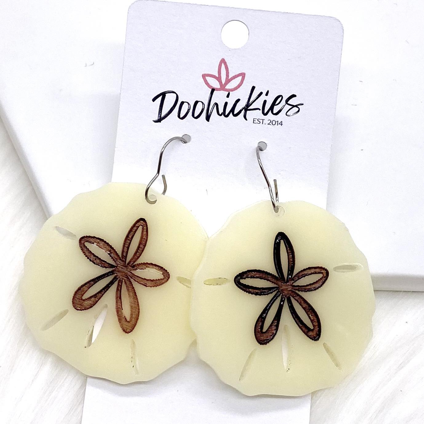 2" Sand Dollar Acrylics -Summer Earrings by Doohickies Wholesale