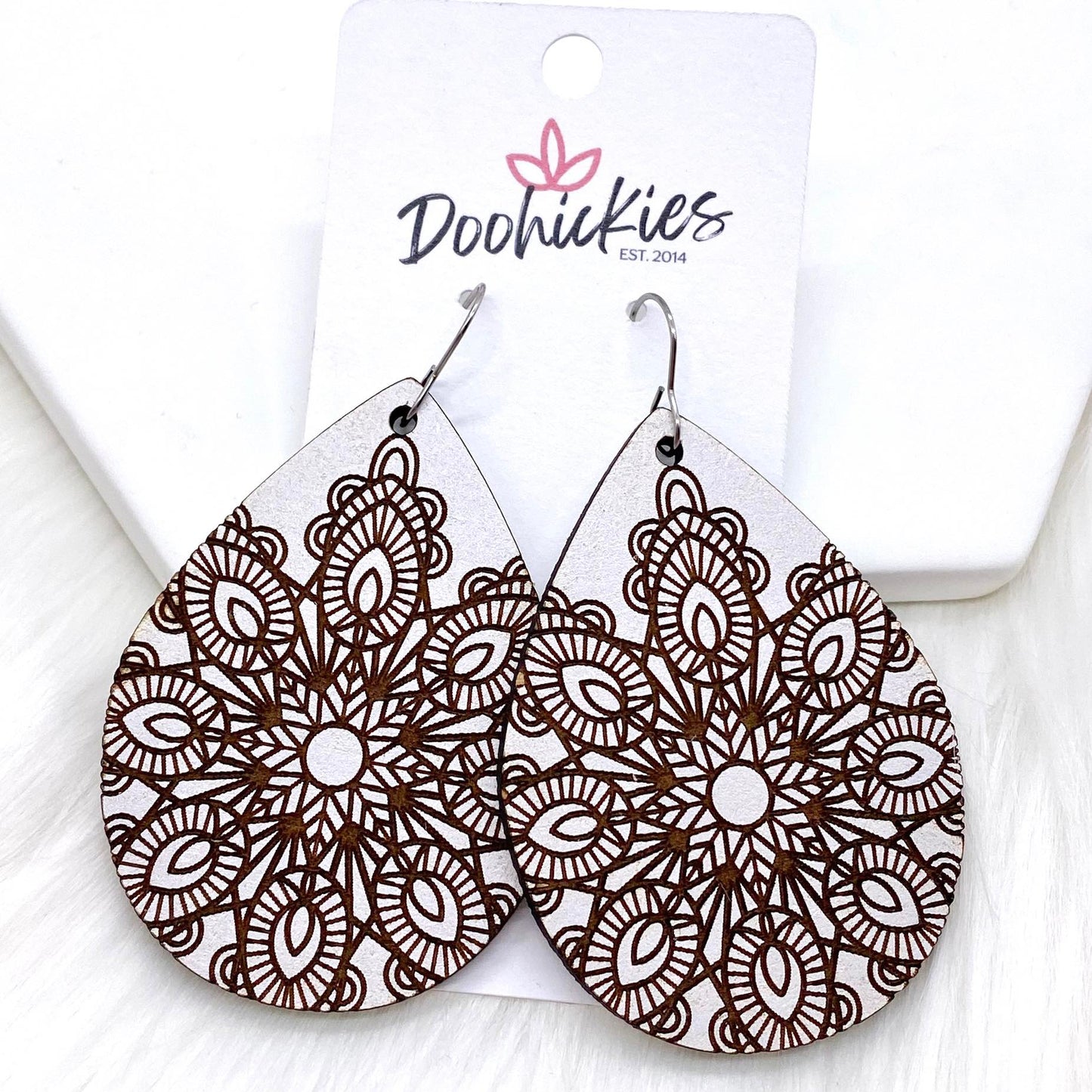 2.5" Mandala Embossed Wood -Earrings by Doohickies Wholesale