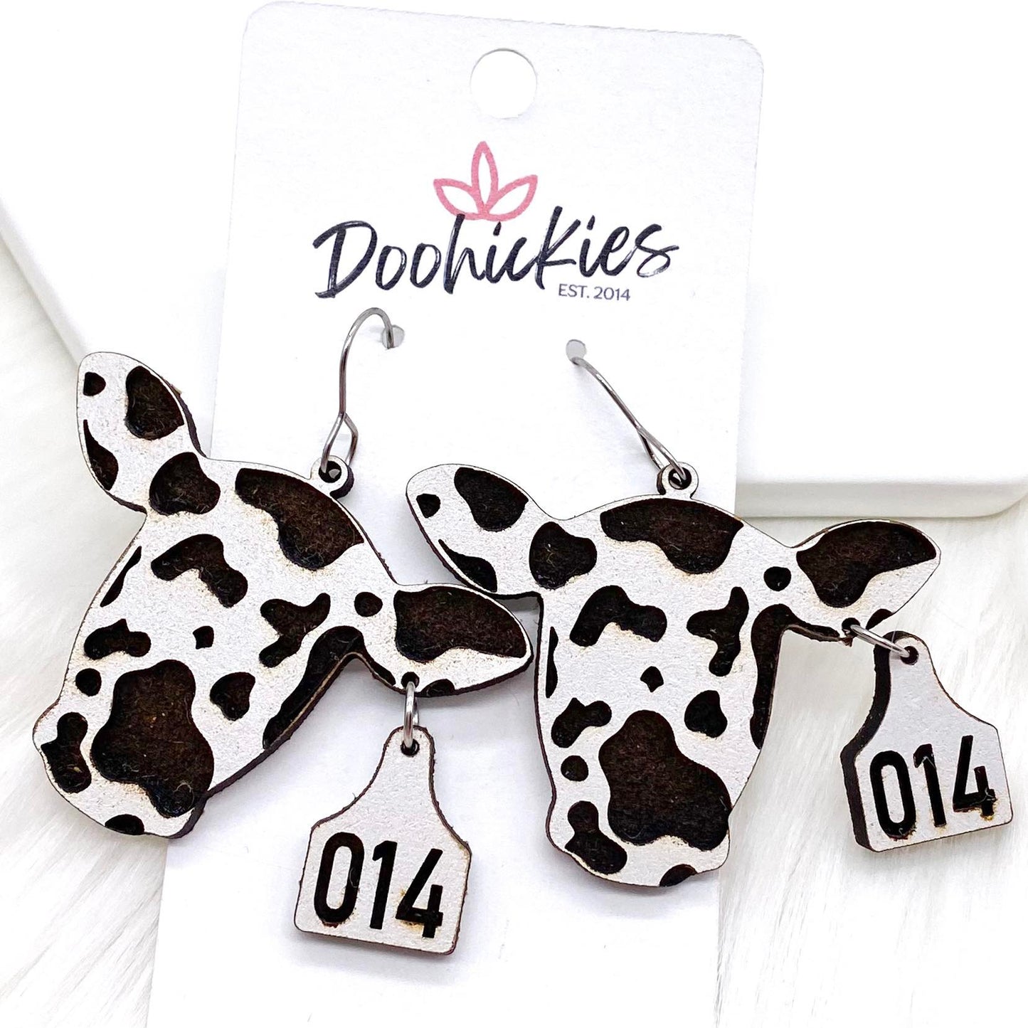 1.5" Wooden Cow Head & Tag -Western Earrings by Doohickies Wholesale