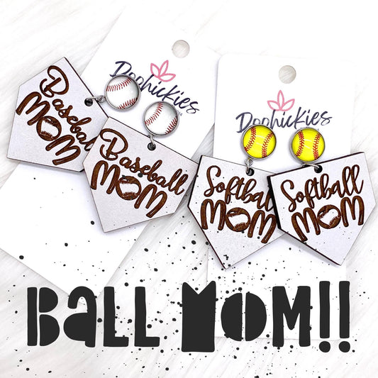 2" Ball Mom Dangles- Sports Earrings by Doohickies Wholesale