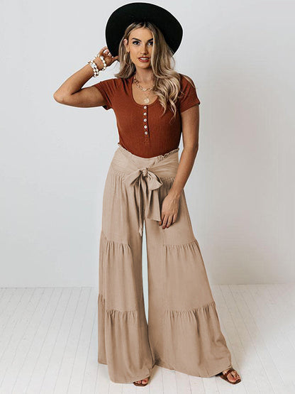 11 Colors Simple High Waisted Solid Color Casual Wide Leg Pants by migunica