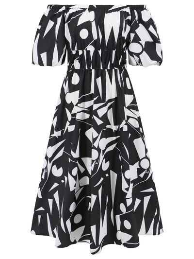 Printed Off-Shoulder Balloon Sleeve Dress by BlakWardrob