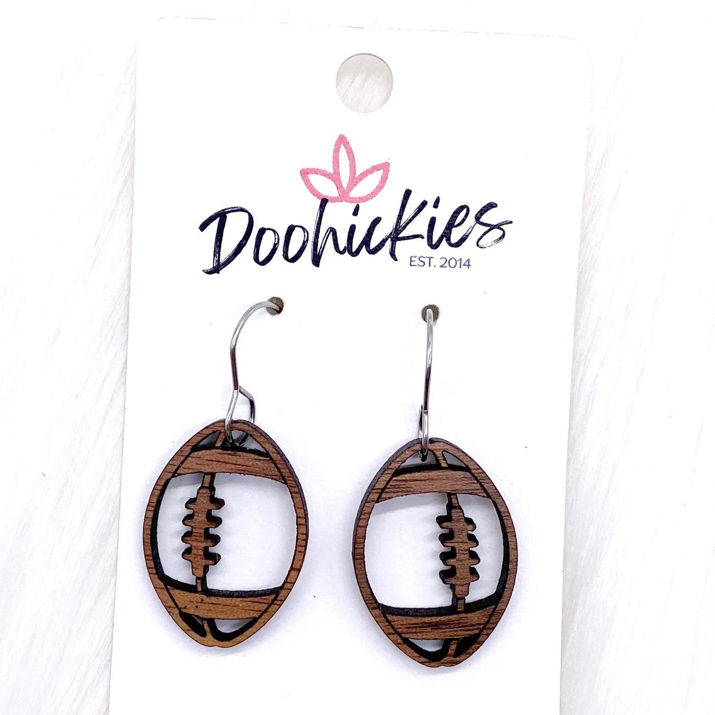 Wood Cutout Football Collection-Sports Earrings by Doohickies Wholesale