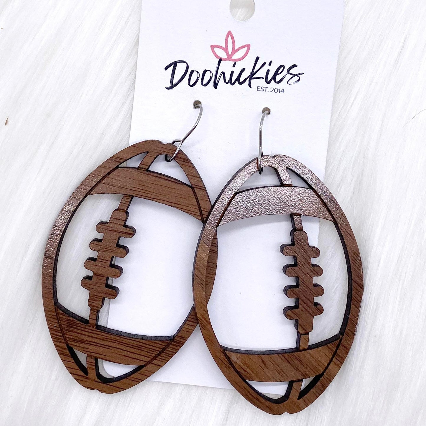 Wood Cutout Football Collection-Sports Earrings by Doohickies Wholesale