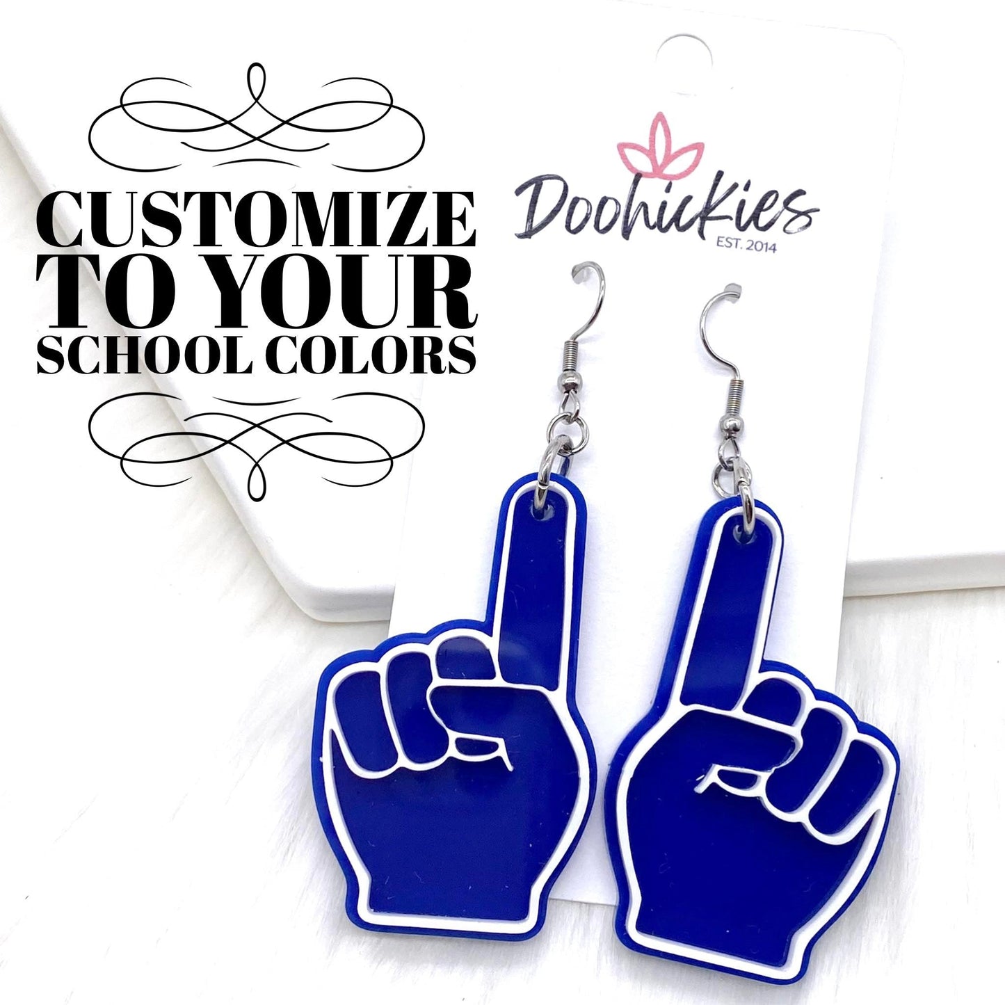 2.25" Custom Foam Finger Acrylics -Spirit Earrings by Doohickies Wholesale