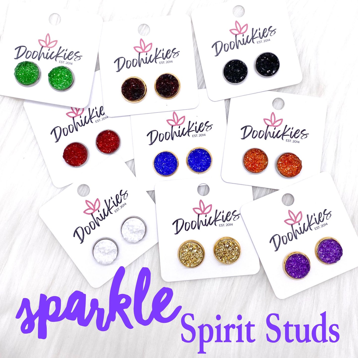 12mm Sparkle Spirit Studs -Sports Earrings by Doohickies Wholesale