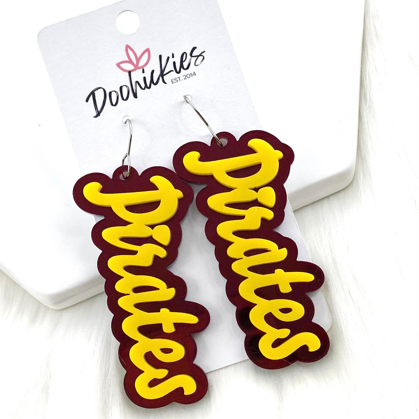 2.75" Custom Layered Mascot Acrylics (Comment w/Mascots) - Spirit Earrings by Doohickies Wholesale