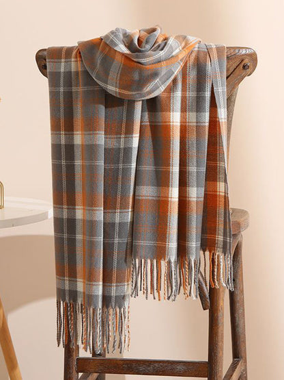 Original Creation Contrast Color Plaid Tasseled Shawl&Scarf by migunica