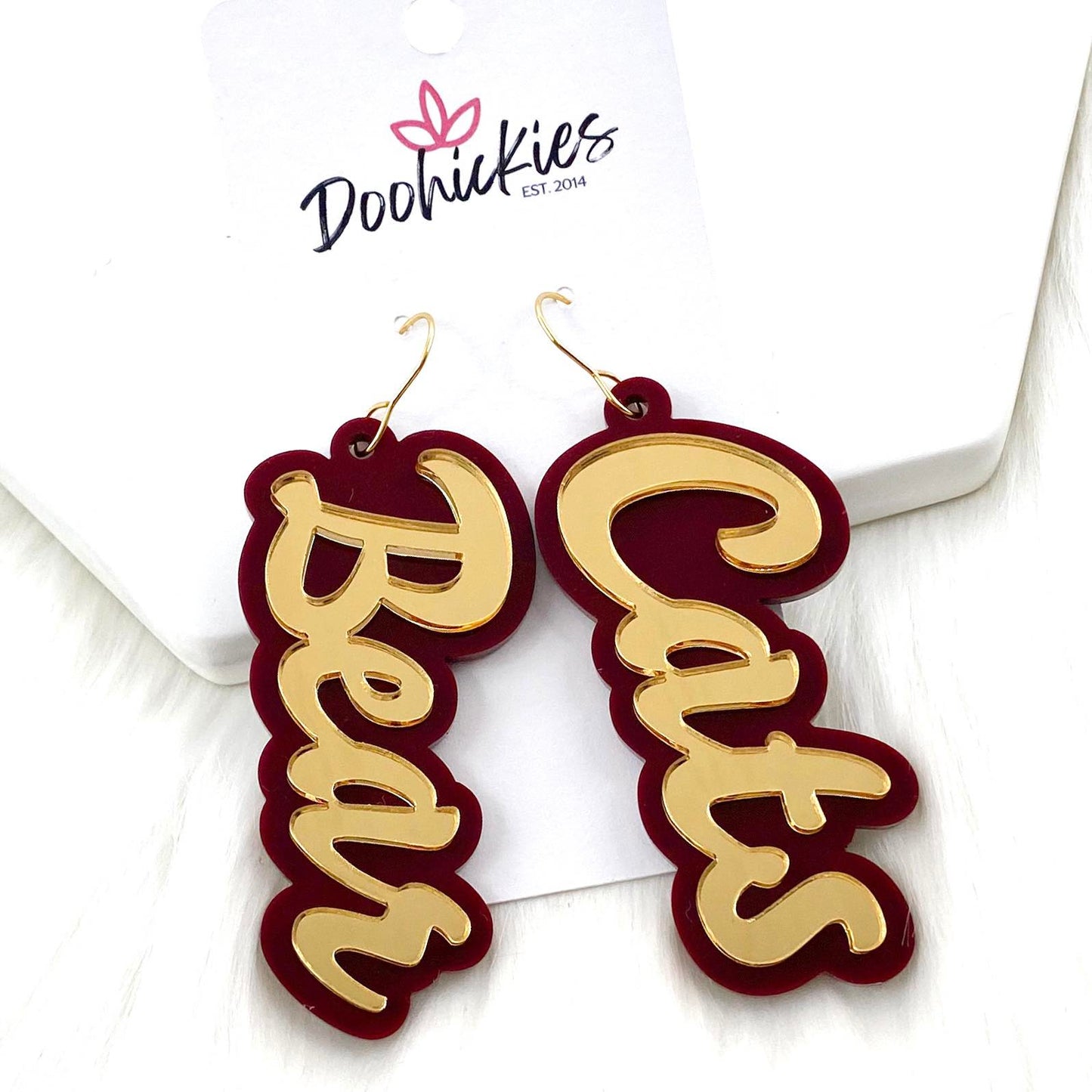 2.75" Custom Layered Mascot Acrylics (Comment w/Mascots) - Spirit Earrings by Doohickies Wholesale