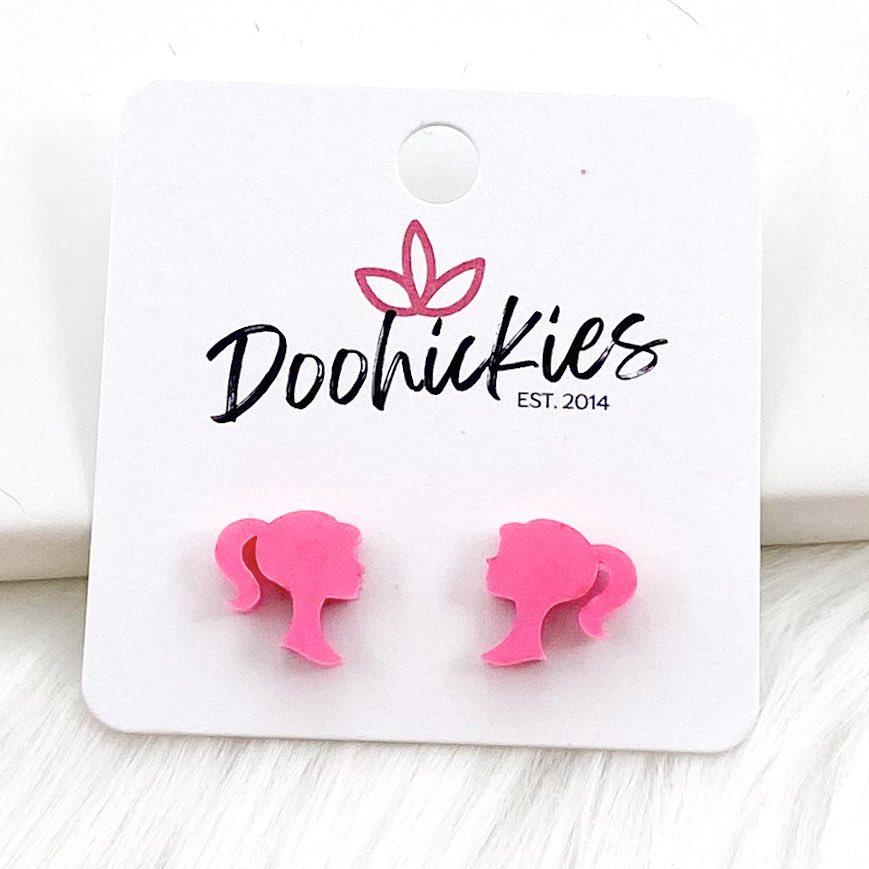 12mm Pink Doll Acrylic Studs -Earrings by Doohickies Wholesale