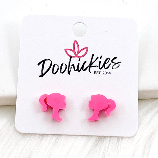 12mm Pink Doll Acrylic Studs -Earrings by Doohickies Wholesale