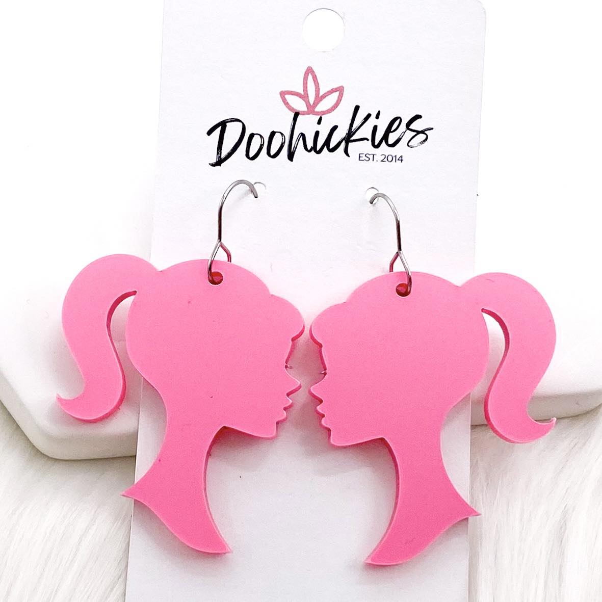 1.75" Pink Doll Face Acrylics -Earrings by Doohickies Wholesale