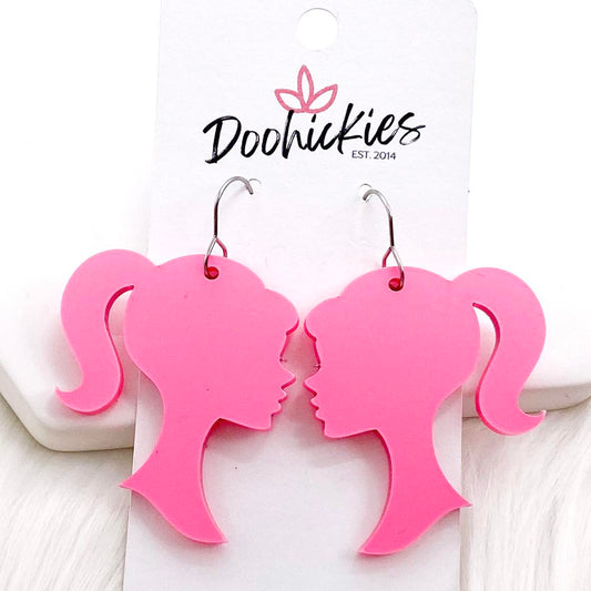 1.75" Pink Doll Face Acrylics -Earrings by Doohickies Wholesale