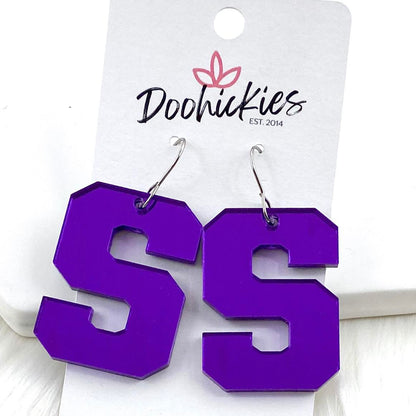 1.5" Shiny Varsity Letters (Leave note w/Letters) -Spirit Earrings by Doohickies Wholesale