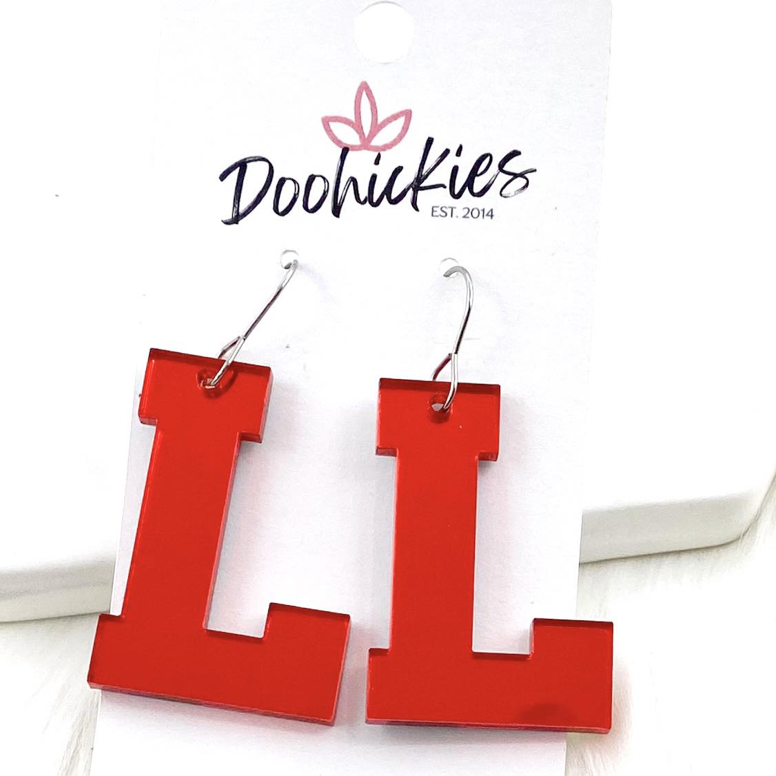 1.5" Shiny Varsity Letters (Leave note w/Letters) -Spirit Earrings by Doohickies Wholesale