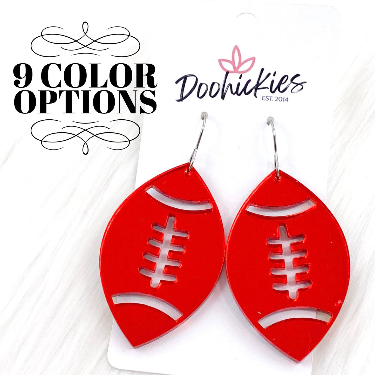 2" Shiny Football Acrylic Dangles -Sports Earrings by Doohickies Wholesale