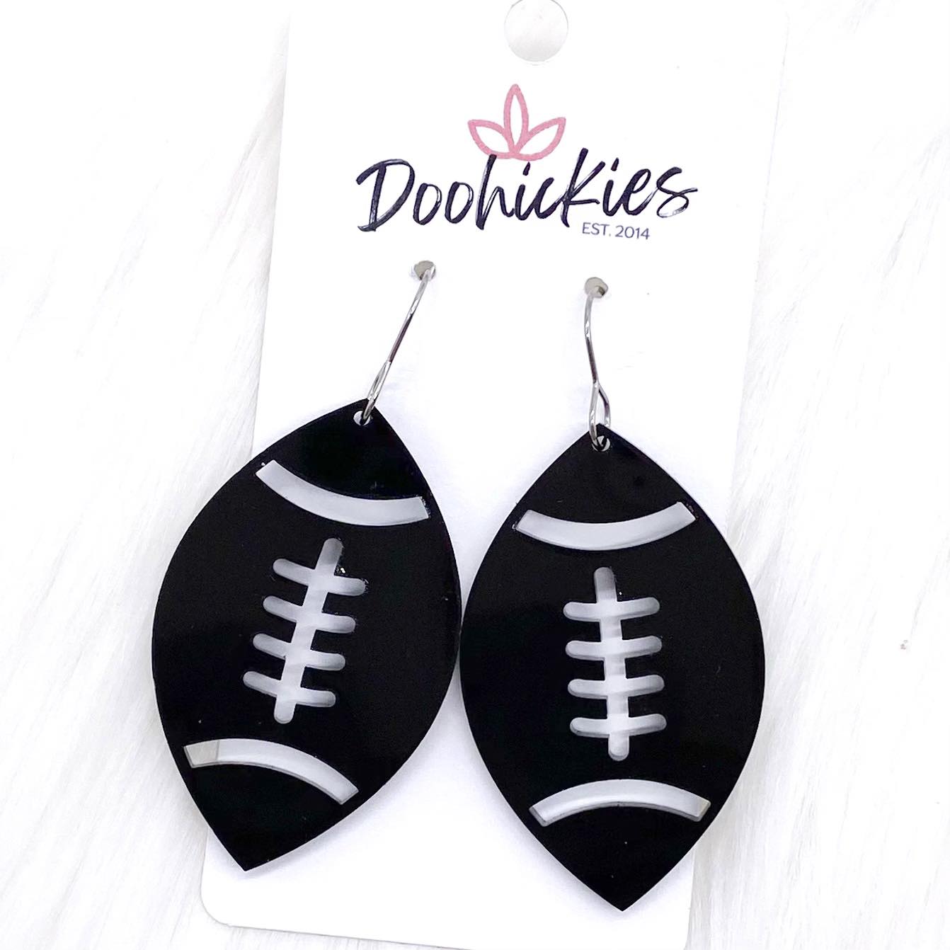 2" Shiny Football Acrylic Dangles -Sports Earrings by Doohickies Wholesale