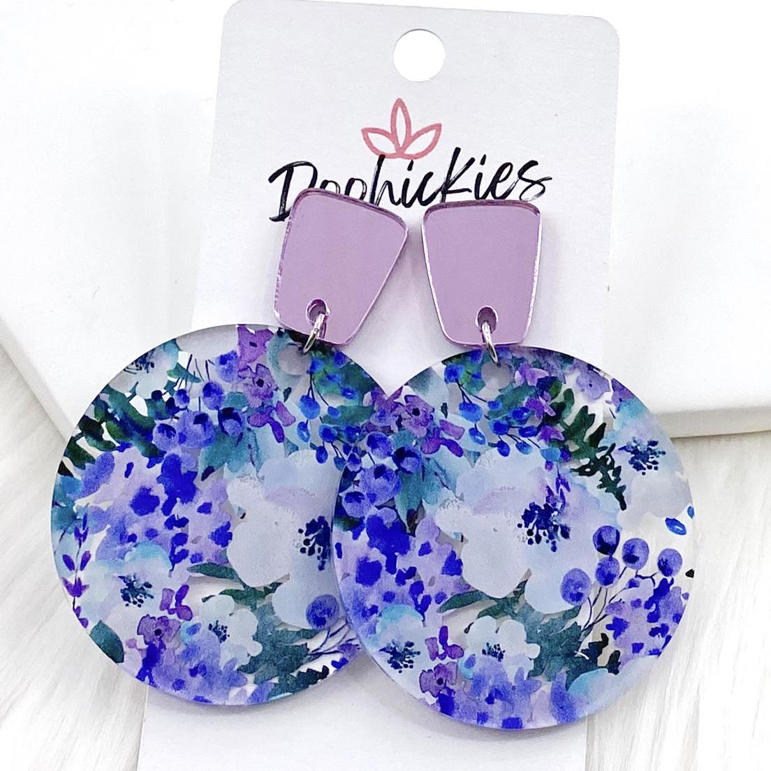 2" Long Purple Trapezoid & Purple Meadow Piggyback Dangle Acrylics- Fall Earrings by Doohickies Wholesale