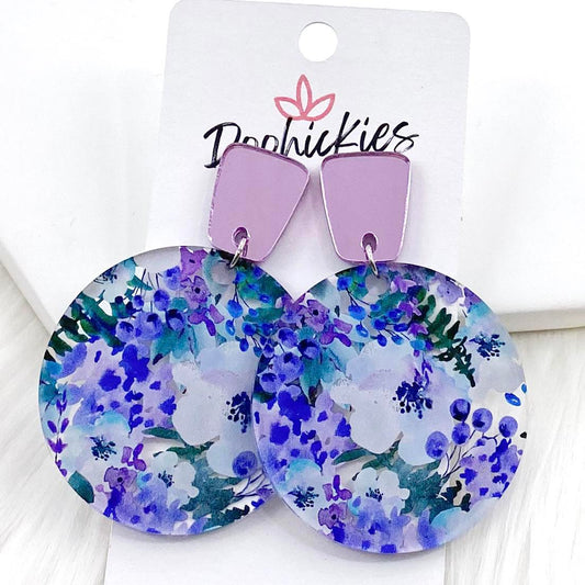 2" Long Purple Trapezoid & Purple Meadow Piggyback Dangle Acrylics- Fall Earrings by Doohickies Wholesale