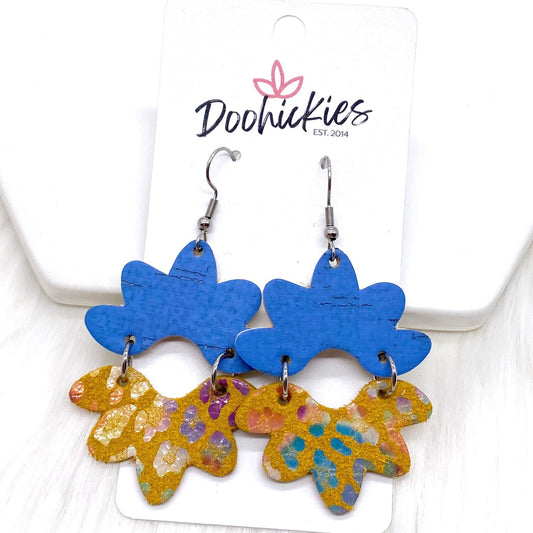 2.5" Blue & Rainbow Leopard Blossoms - Fall Earrings by Doohickies Wholesale