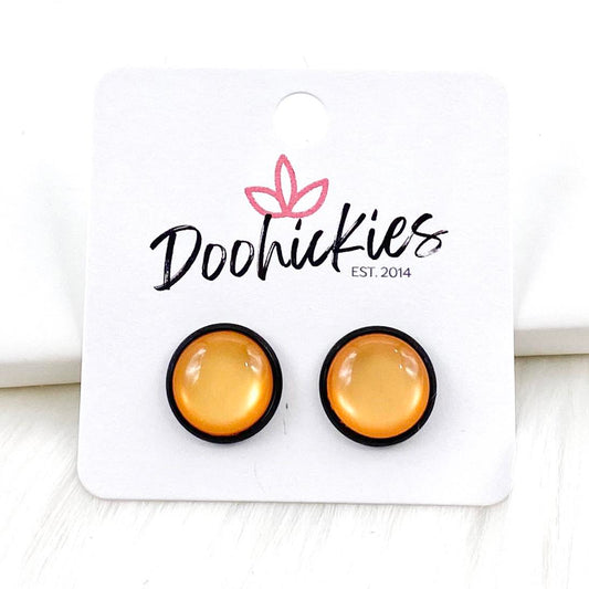 12mm Orange Cat Eyes in Black Settings - Halloween Earrings by Doohickies Wholesale