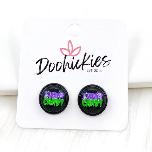 12mm I Want Candy in Black Settings - Halloween Earrings by Doohickies Wholesale