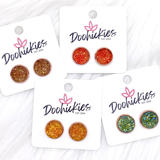 12mm Autumn Sparkle Singles in Rose Gold Settings -Fall Earrings by Doohickies Wholesale