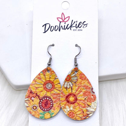 1.5" Boho Daisies Mini Collection -Fall Leather Earrings by Doohickies Wholesale