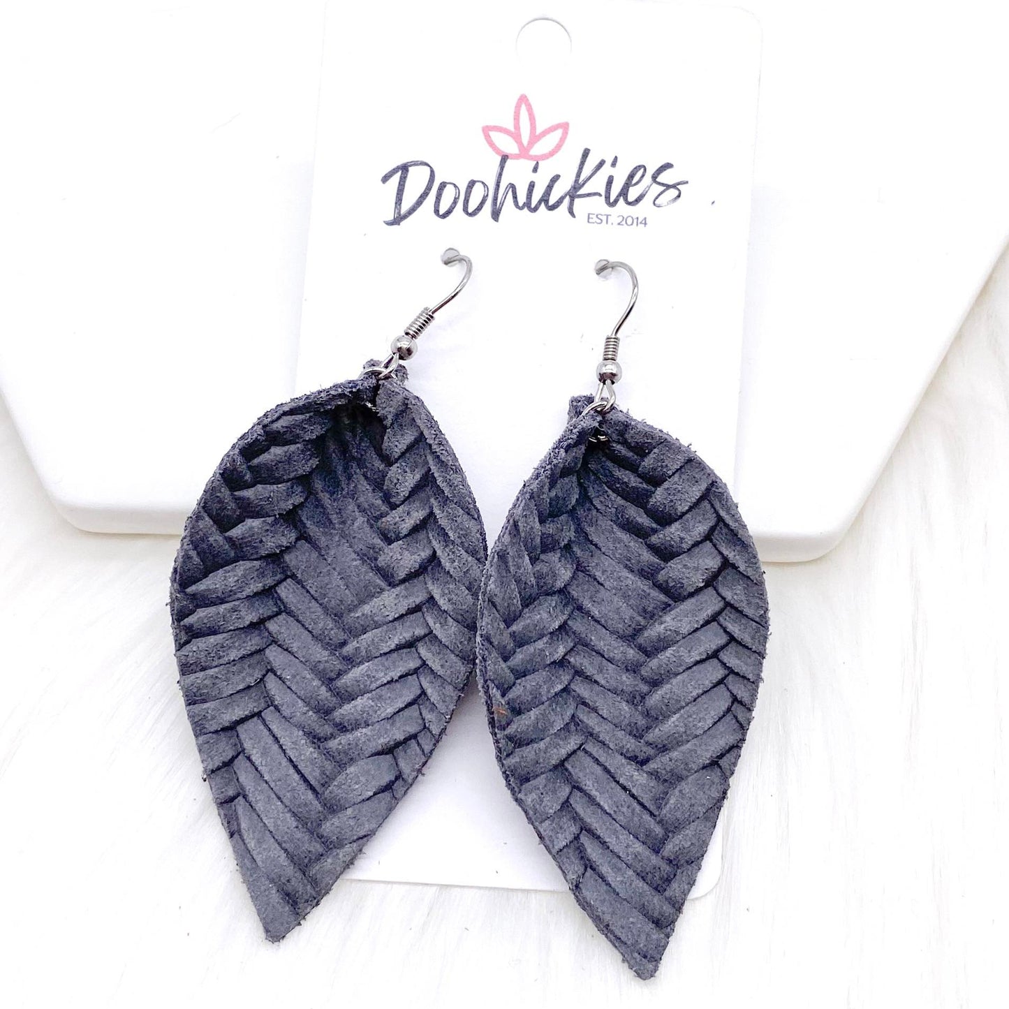 2.5" Fall Braided Petals -Fall Leather Earrings by Doohickies Wholesale