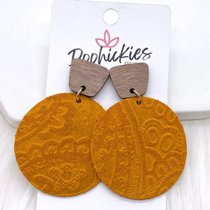 2" Walnut & Fall Embossed Piggyback Dangles -Fall Earrings by Doohickies Wholesale