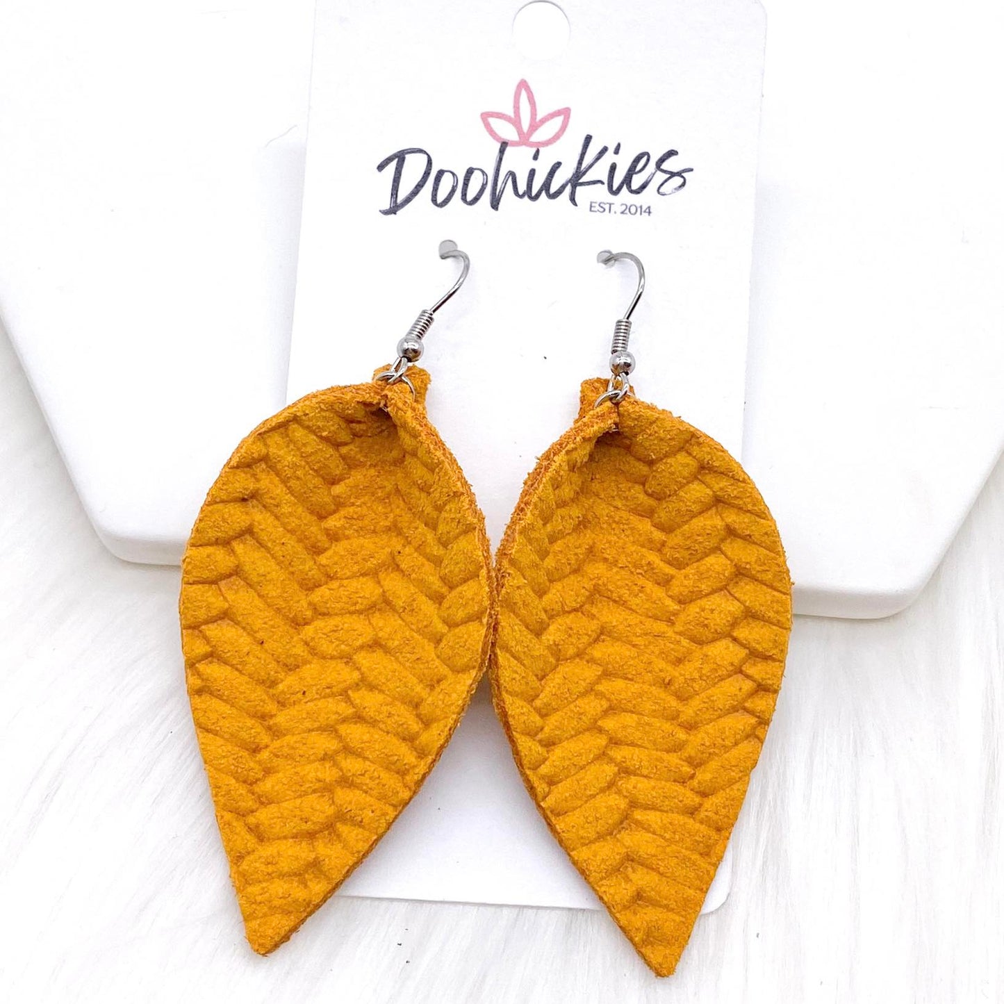 2.5" Fall Braided Petals -Fall Leather Earrings by Doohickies Wholesale