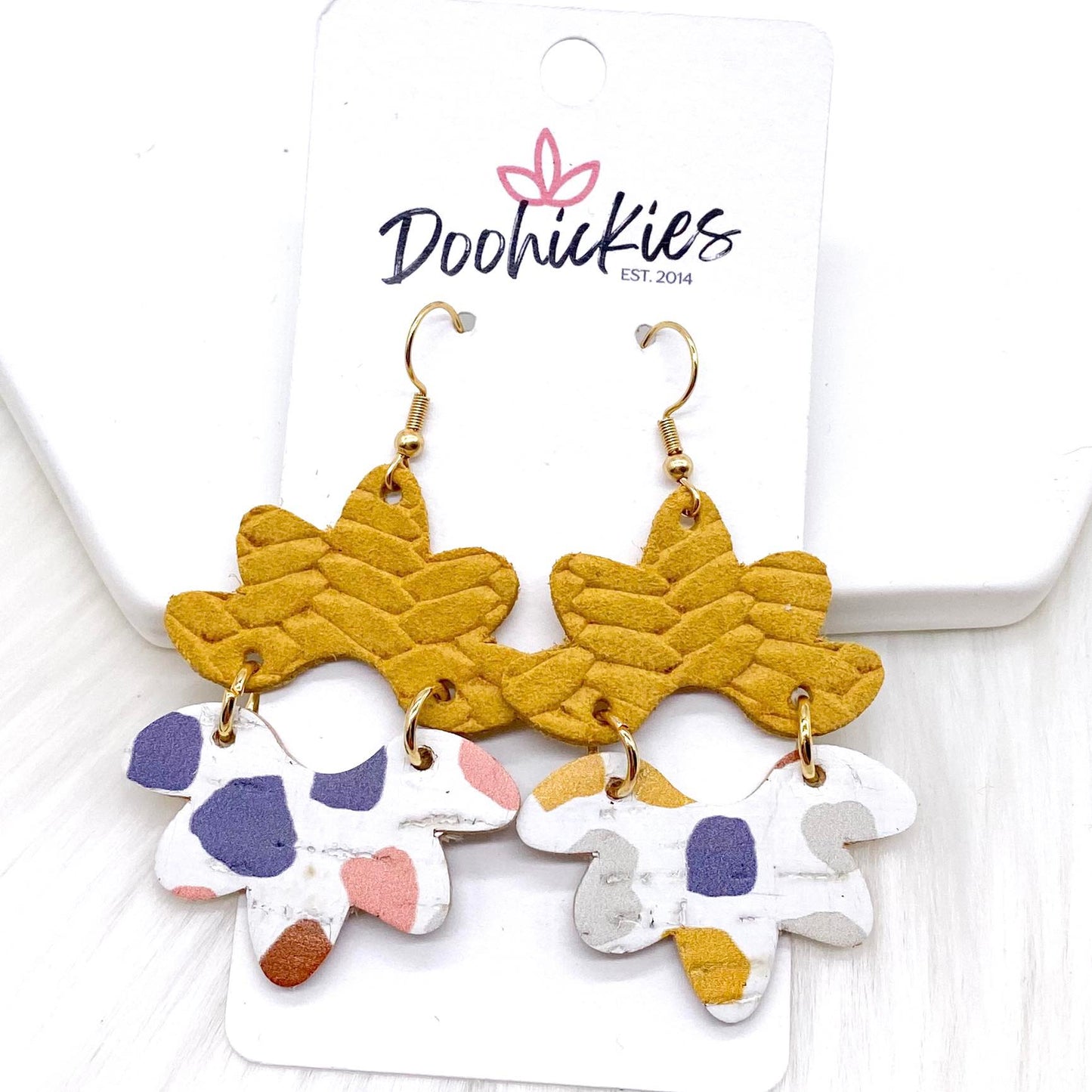 2.5" Mustard Braided & Pastel Dot Blossoms - Fall Earrings by Doohickies Wholesale