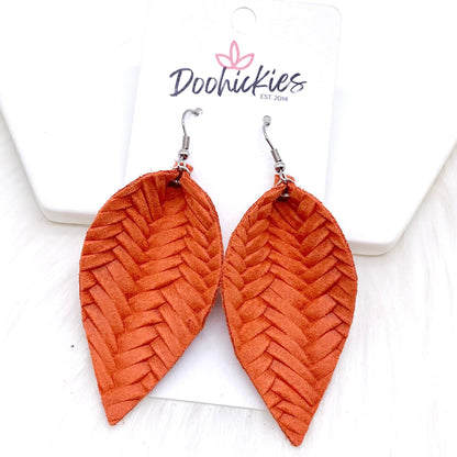 2.5" Fall Braided Petals -Fall Leather Earrings by Doohickies Wholesale