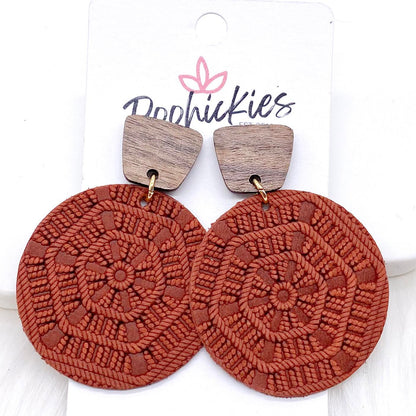 2" Walnut & Fall Embossed Piggyback Dangles -Fall Earrings by Doohickies Wholesale