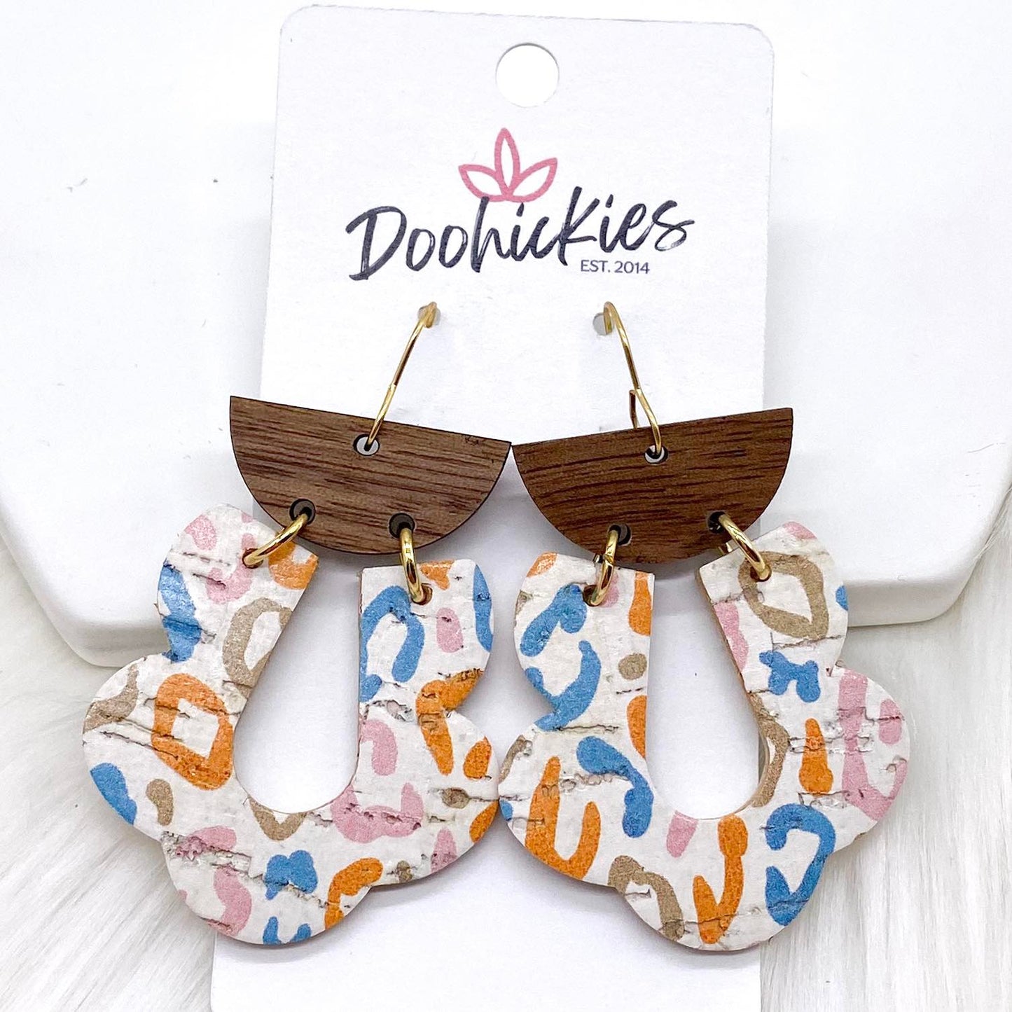 2.5" Walnut & Fall Cork Loopies- Fall Earrings by Doohickies Wholesale