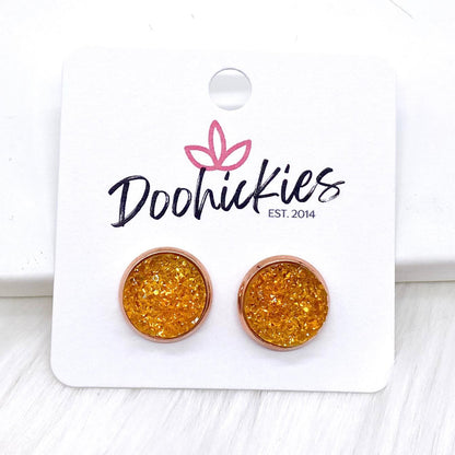 12mm Autumn Sparkle Singles in Rose Gold Settings -Fall Earrings by Doohickies Wholesale