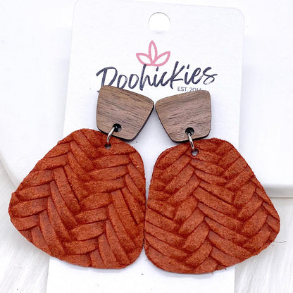 2" Walnut & Fall Braided Jasmine Dangles -Fall Leather Earrings by Doohickies Wholesale