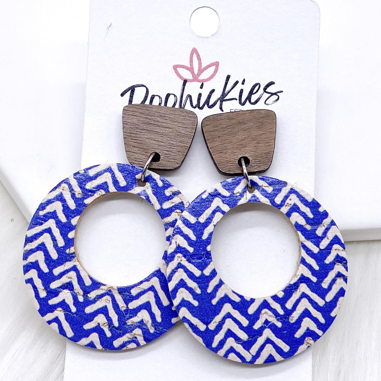 2" Walnut & Broken Chevron Lil' O Dangles- Fall Cork Earrings by Doohickies Wholesale