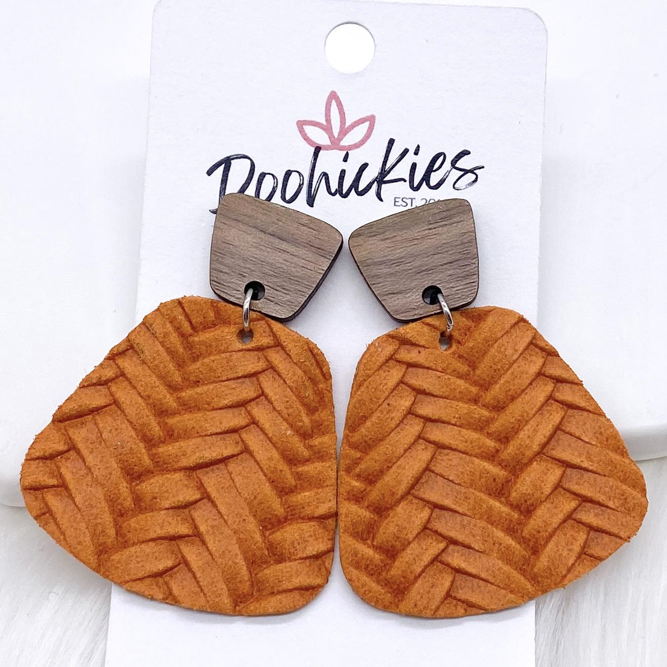 2" Walnut & Fall Braided Jasmine Dangles -Fall Leather Earrings by Doohickies Wholesale