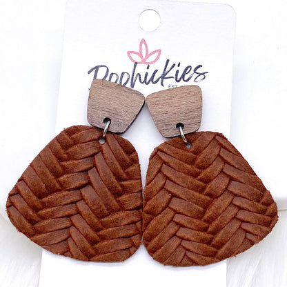 2" Walnut & Fall Braided Jasmine Dangles -Fall Leather Earrings by Doohickies Wholesale