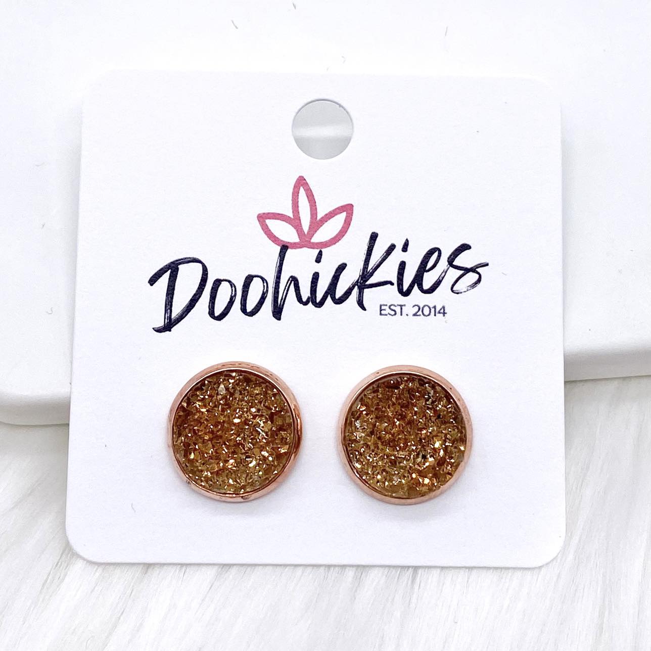 12mm Autumn Sparkle Singles in Rose Gold Settings -Fall Earrings by Doohickies Wholesale