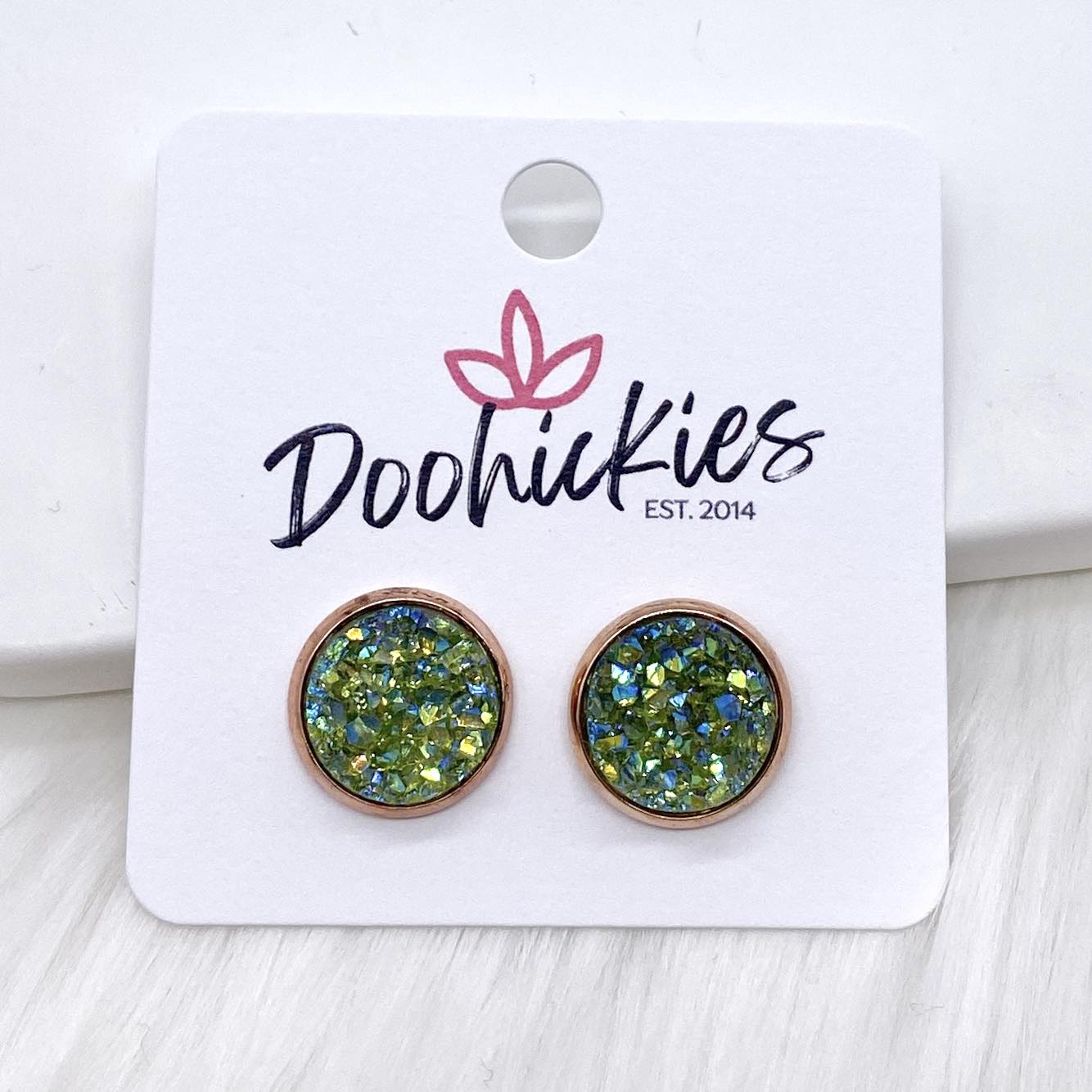 12mm Autumn Sparkle Singles in Rose Gold Settings -Fall Earrings by Doohickies Wholesale