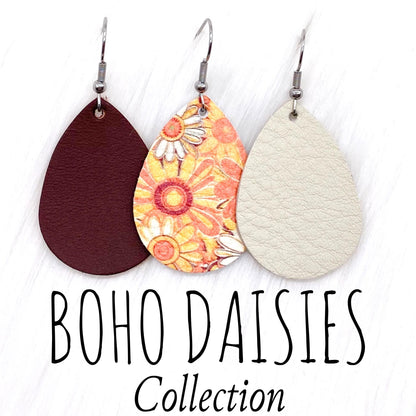 1.5" Boho Daisies Mini Collection -Fall Leather Earrings by Doohickies Wholesale