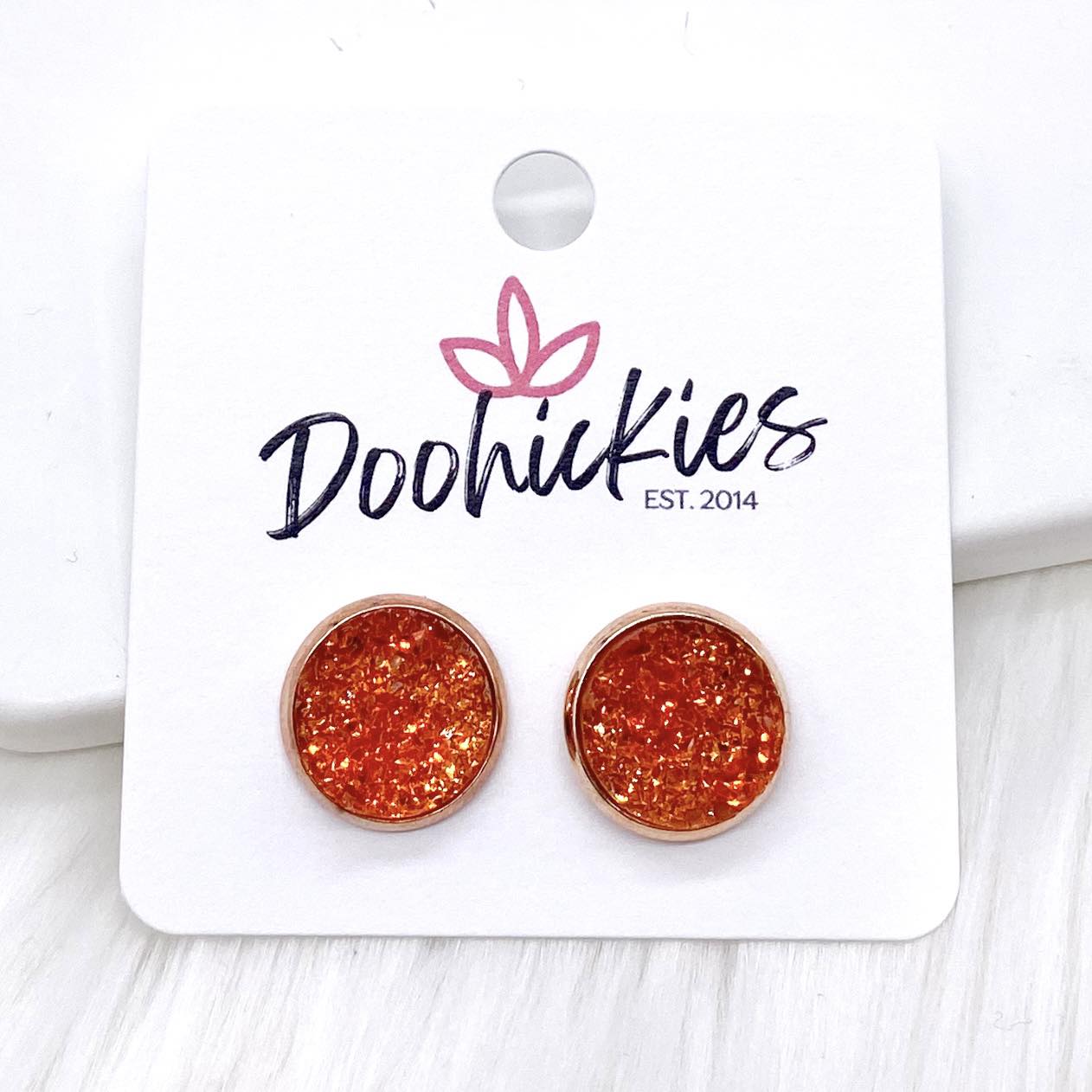 12mm Autumn Sparkle Singles in Rose Gold Settings -Fall Earrings by Doohickies Wholesale