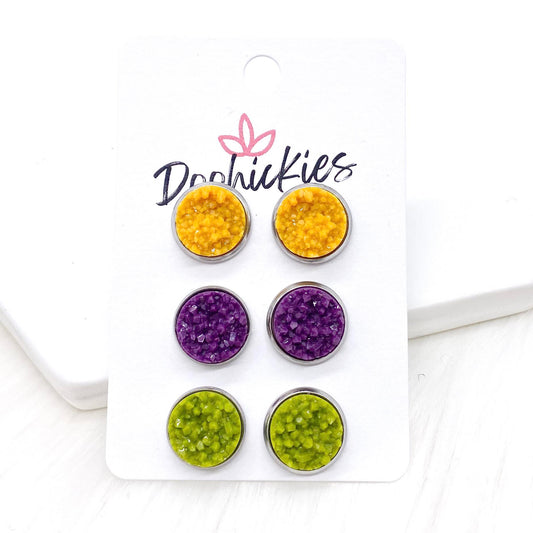 12mm Mustard/Plum/Moss in Stainless Steel Settings -Fall Stud Earrings by Doohickies Wholesale