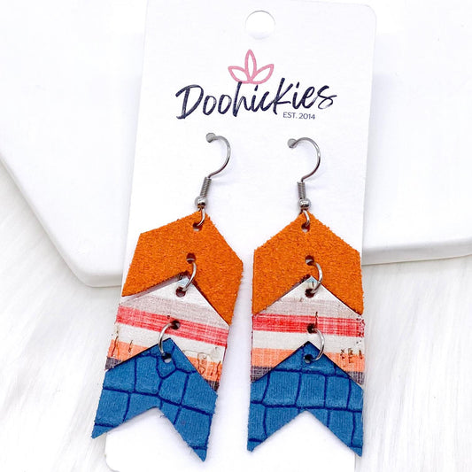 2.5" Pumpkin/Giovanni Stripes/Teal Gecko Mini Arrow Corkies -Fall Earrings by Doohickies Wholesale