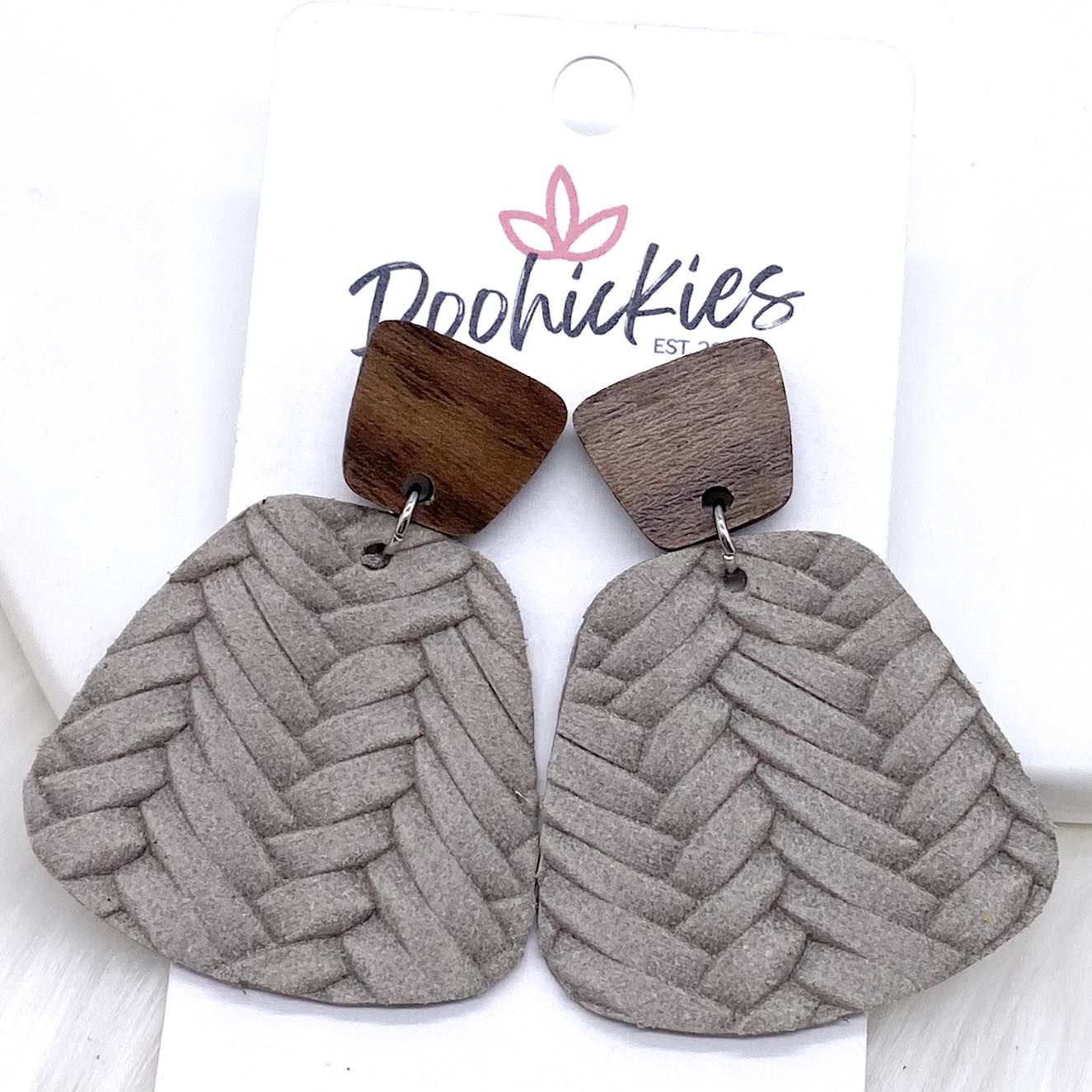 2" Walnut & Fall Braided Jasmine Dangles -Fall Leather Earrings by Doohickies Wholesale